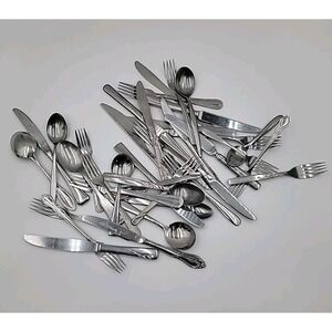 Lot of 37 Mixed Brands and Patterns of Stainless Steel Flatware Silverware